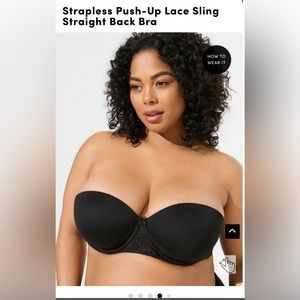 Strapless Push-Up Lace Sling Straight Back Bra Size 48B